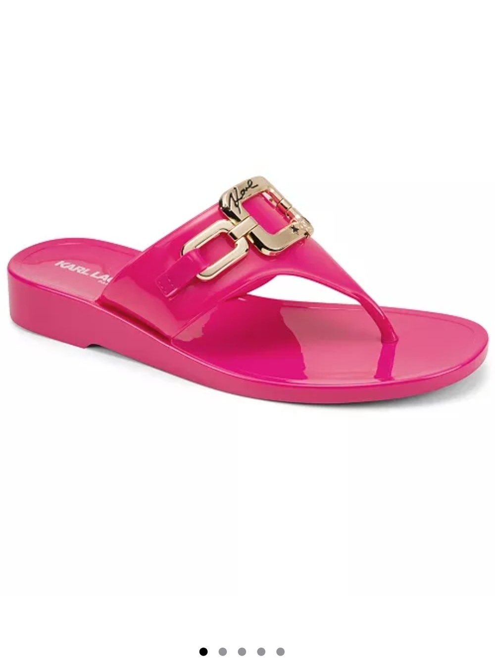 Karl Lagerfeld Hot Pink Patent Thong Summer Sandal  Gold Buckle Sold Out Color